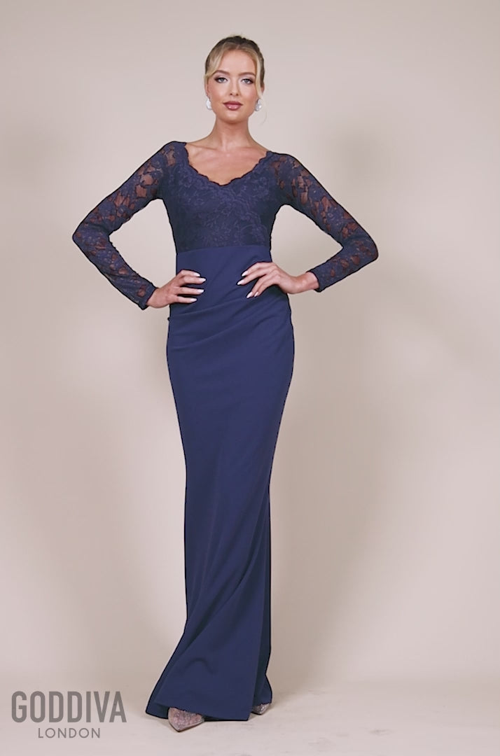 Scalloped Lace & Scuba Maxi Dress - Navy DR2449C