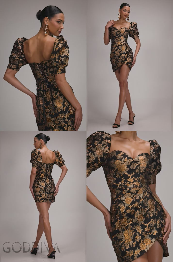 Puff Sleeve Sweetheart Mini Dress - Black DR4758
