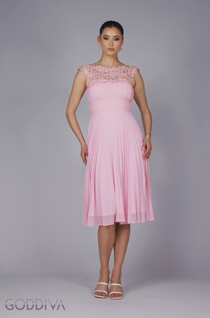 Crochet & Pleated Top Midi Dress - Blush Pink DR3821