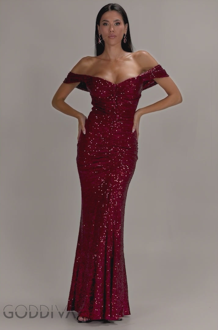 Front Gathered Sequin Wing Maxi Dress - Wine DR5054