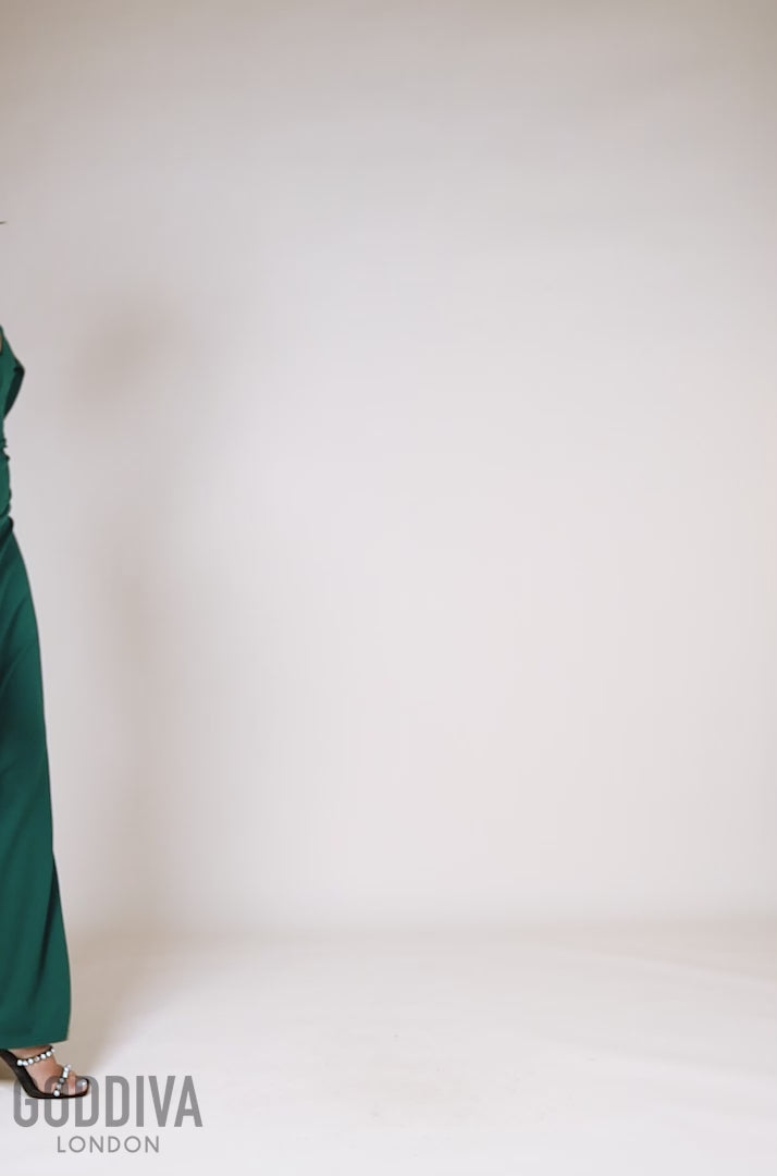 Off The Shoulder Draped Sleeve Maxi Dress - Emerald Green DR3259