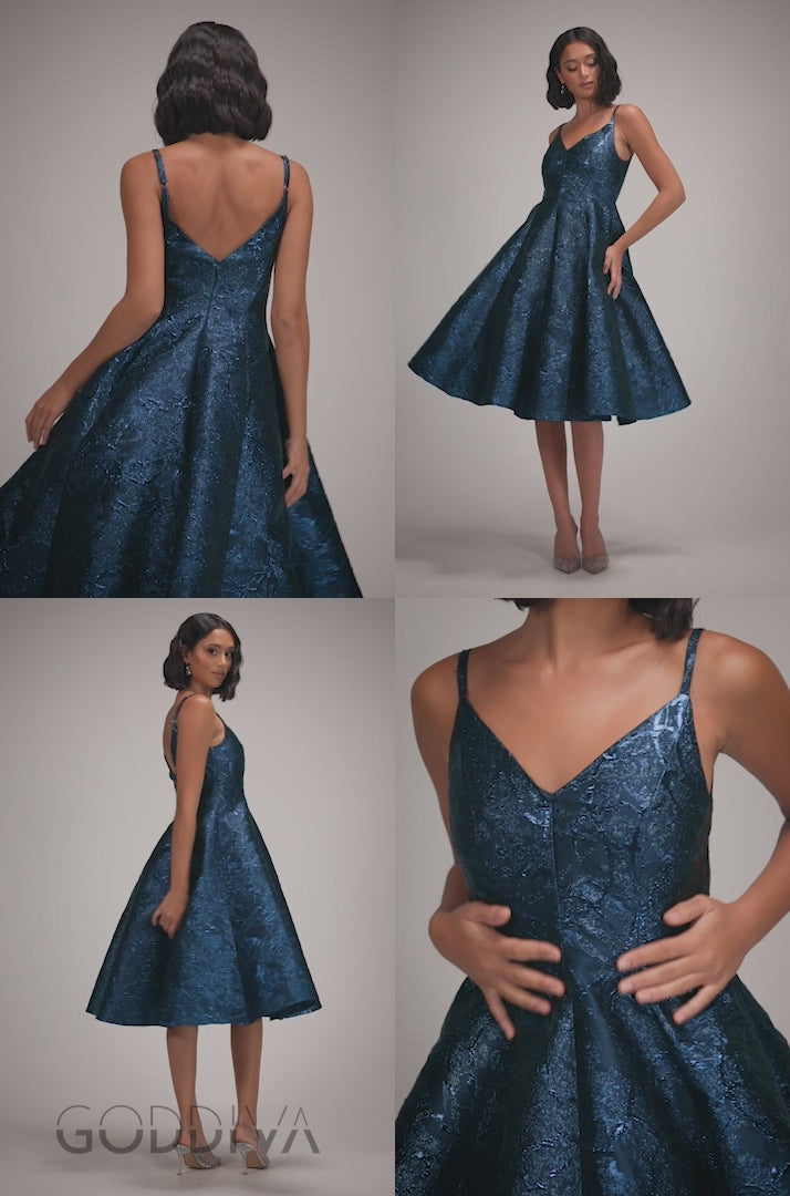 Jacquard Sleeveless A-line Midi Dress - Navy Blue DR4163