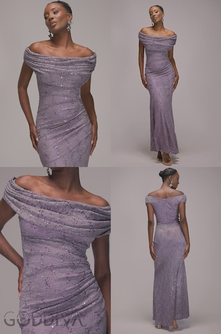Cowl Neck Sequin Lace Maxi Dress - Dusky Purple DR4644