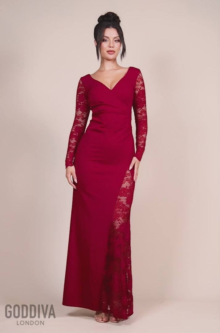 Scuba & Lace Wrap Maxi Dress - Wine DR4366