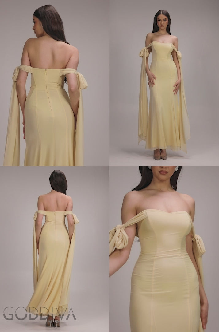 Multiway Cape Chiffon Sweetheart Maxi Dress - Butter Yellow DR4848