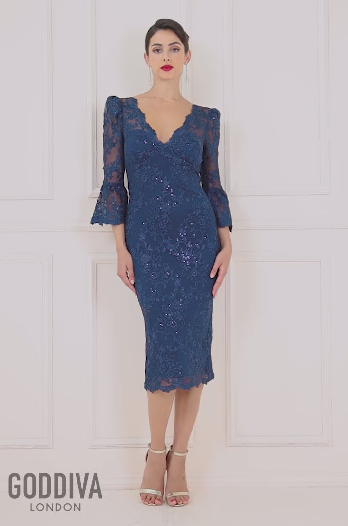 Scallop Lace Midi Dress - Navy DR3960