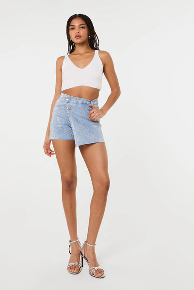 Denim Blue - Diamante Denim Skort by Pink Vanilla