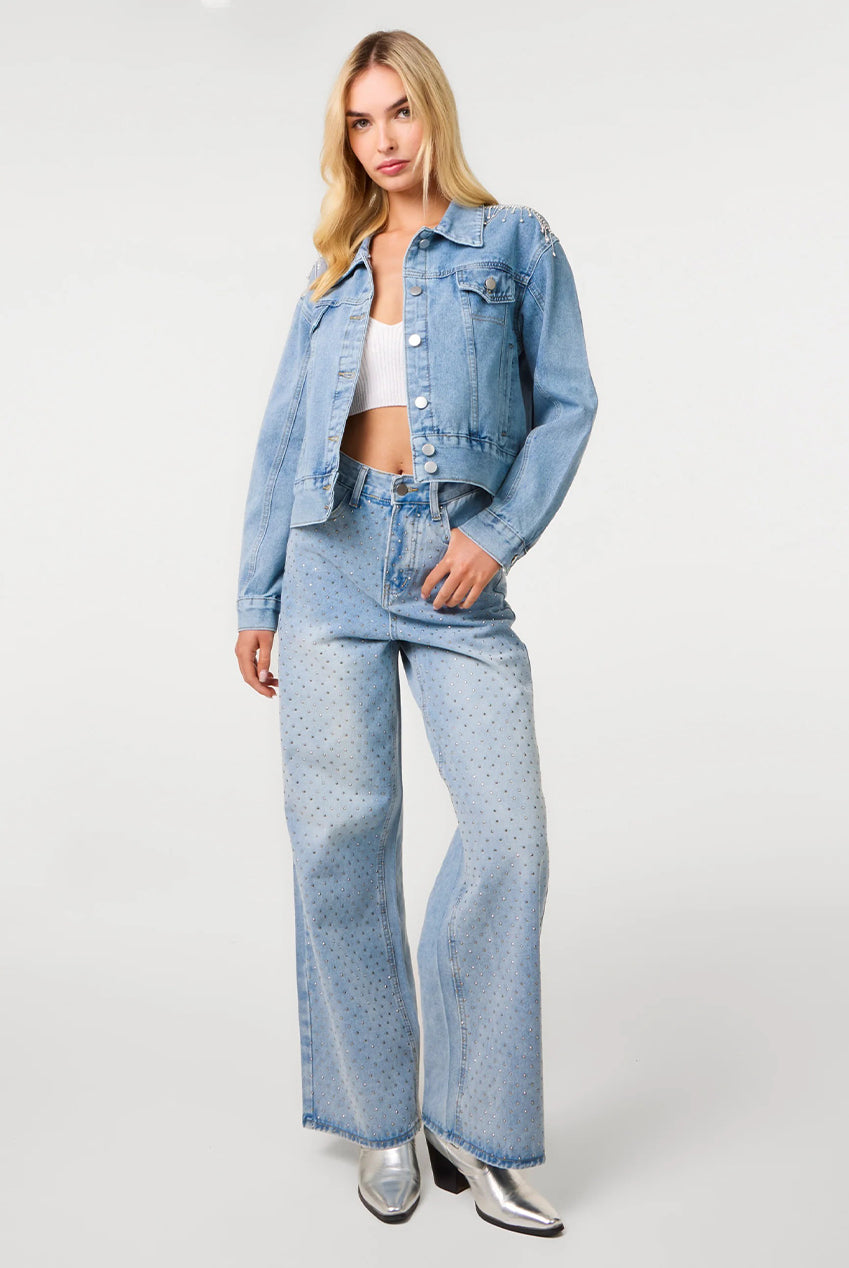 Embellished Tassel Shoulder Denim Jacket PV3919018