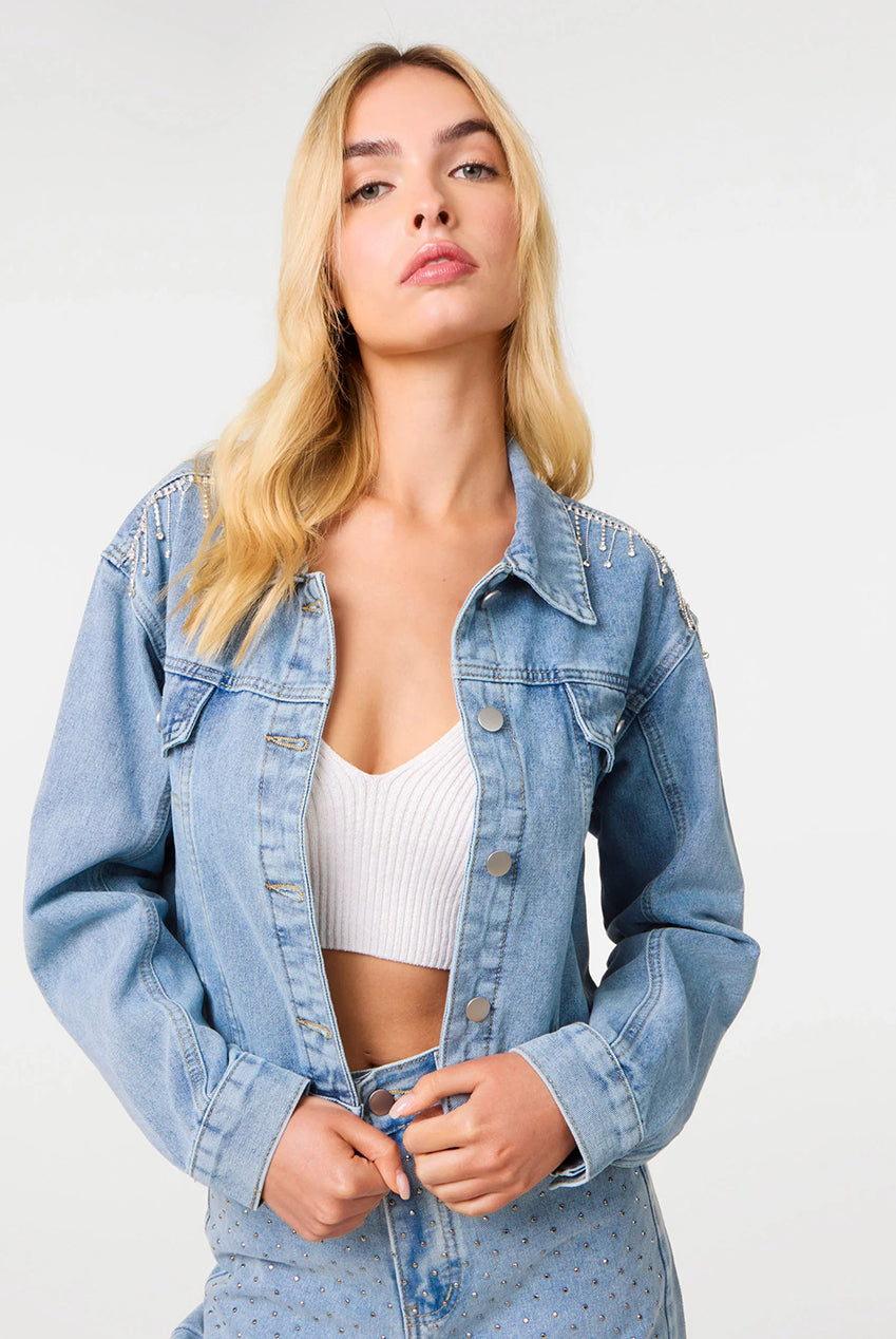 Embellished Tassel Shoulder Denim Jacket PV3919018