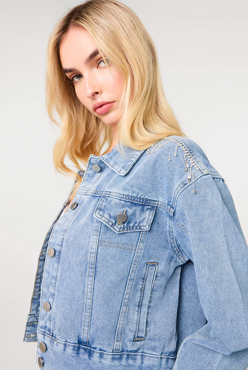 Embellished Tassel Shoulder Denim Jacket PV3919018