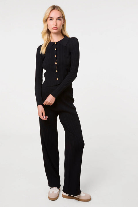 Textured Shirt And Wide Leg Trousers Set by Pink Vanilla