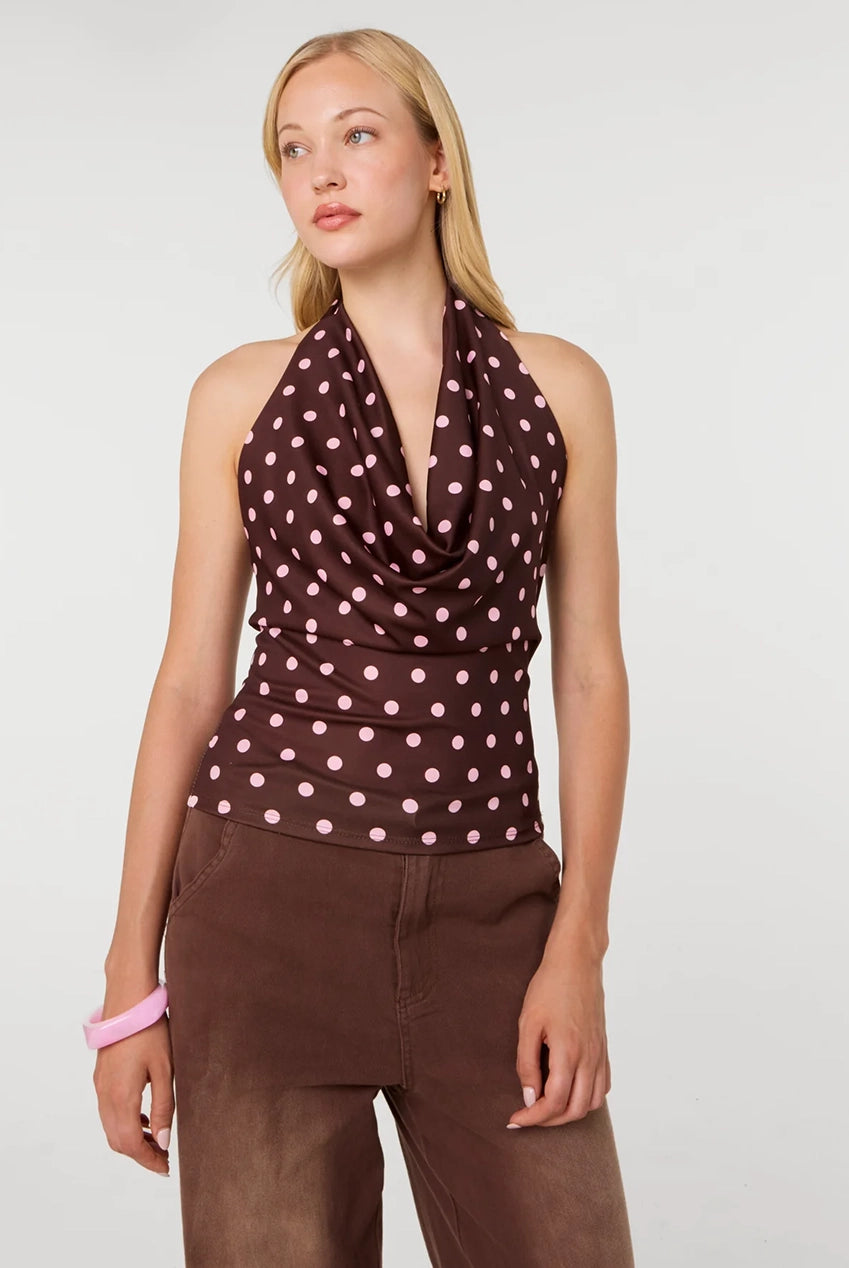 Polka Dot Cowl Neck Top PV6492IT457