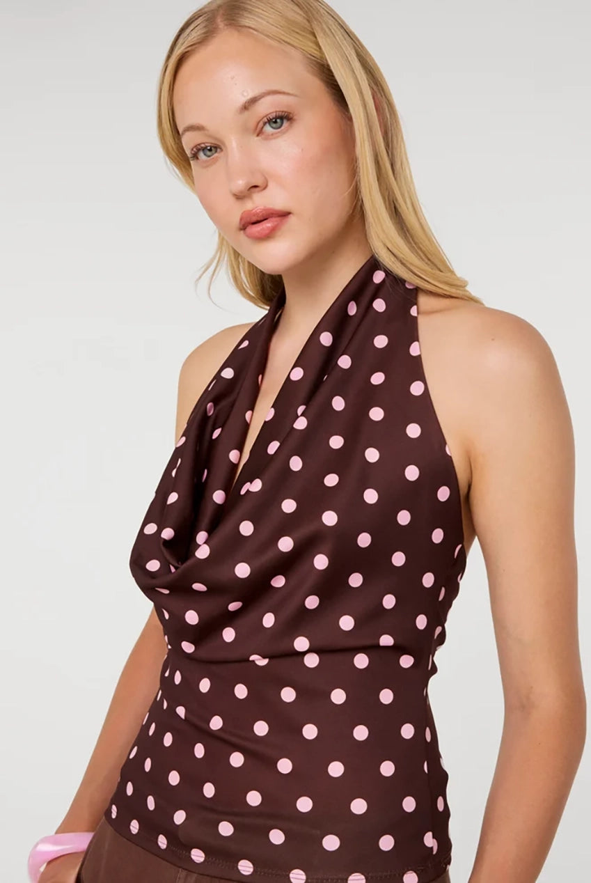 Polka Dot Cowl Neck Top PV6492IT457