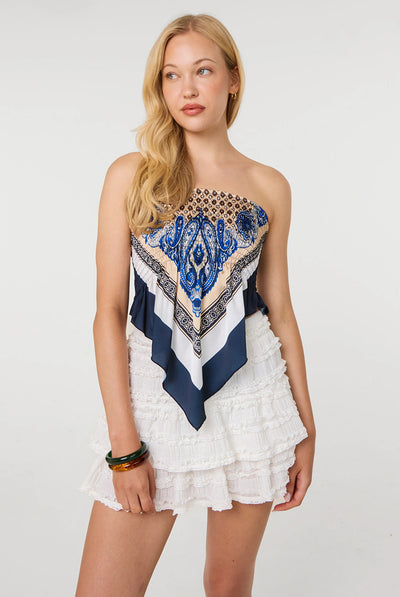Navy - Hanky Scarf Print Paisley Bandeau Top by Pink Vanilla