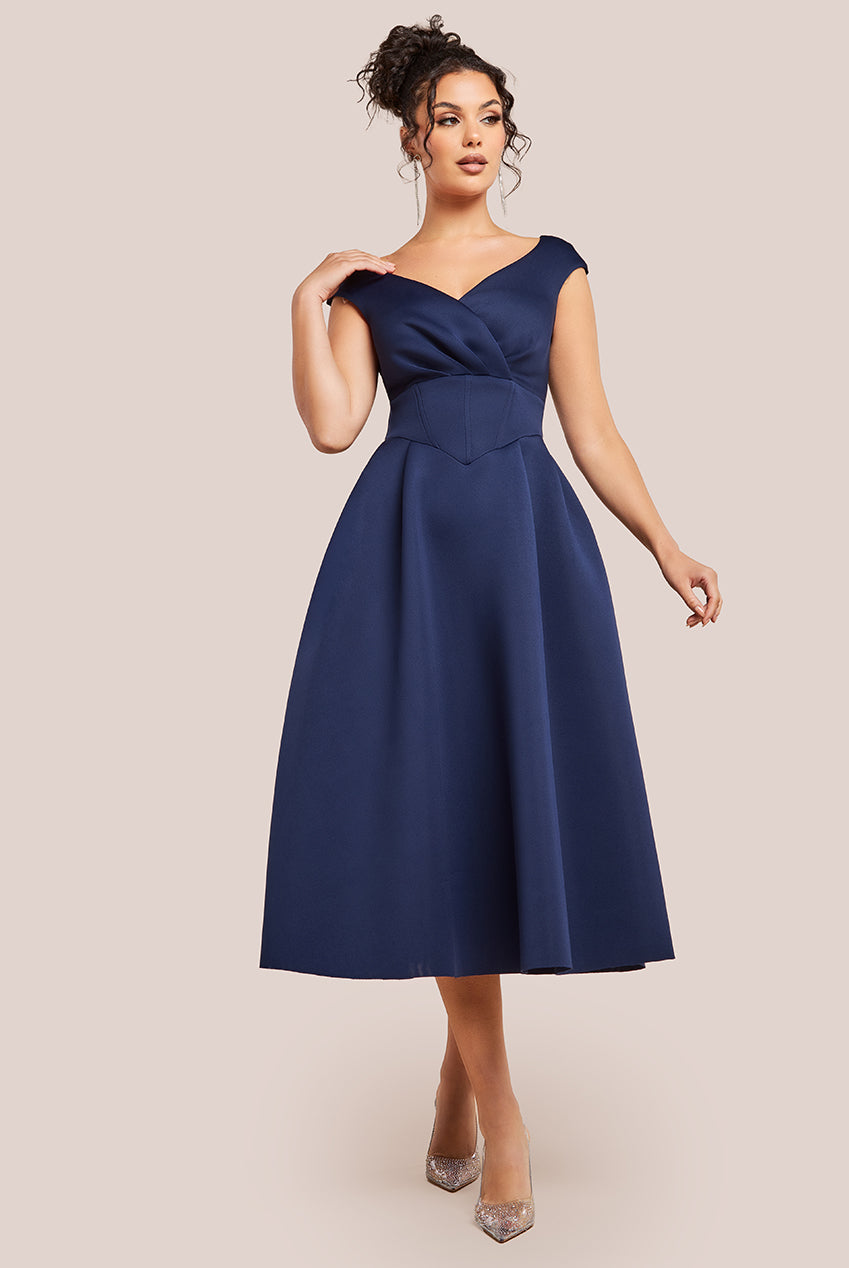 Corset Fit & Flare Midi Dress - Navy DR4538