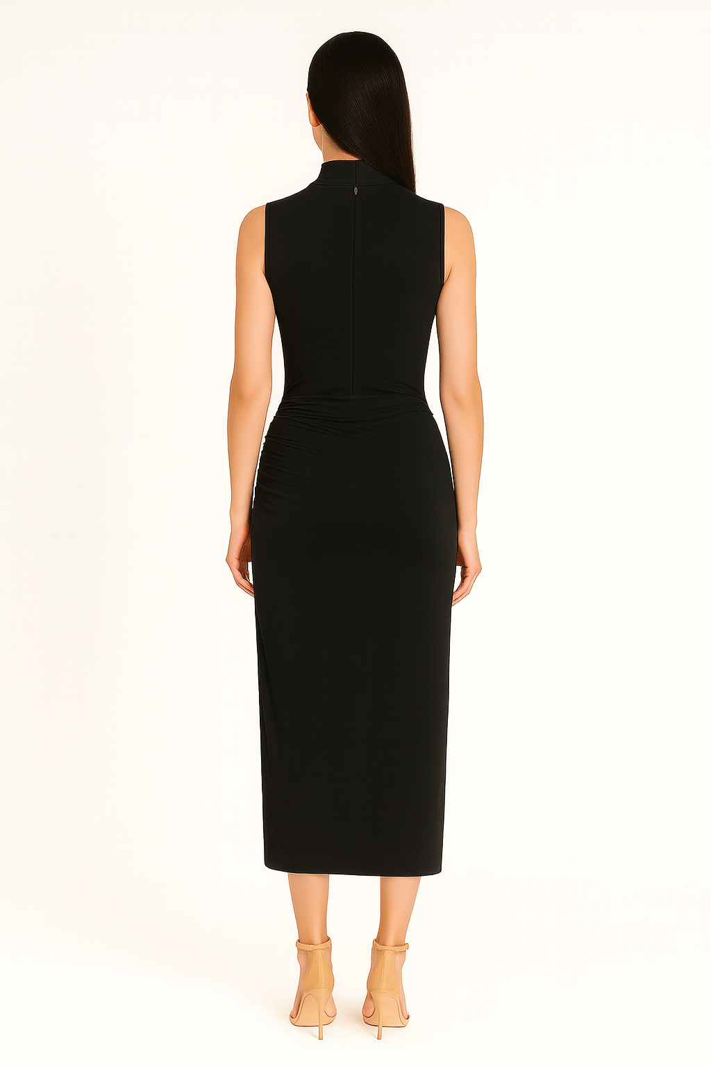 Ruched Slim Fit Jersey Sleeveless Midi Dress AV-IMD2458KH