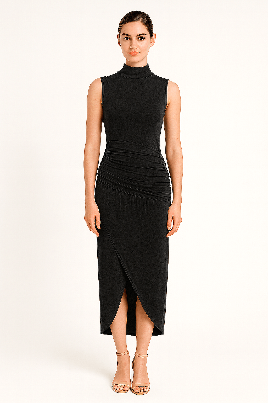 Ruched Slim Fit Jersey Sleeveless Midi Dress AV-IMD2458KH