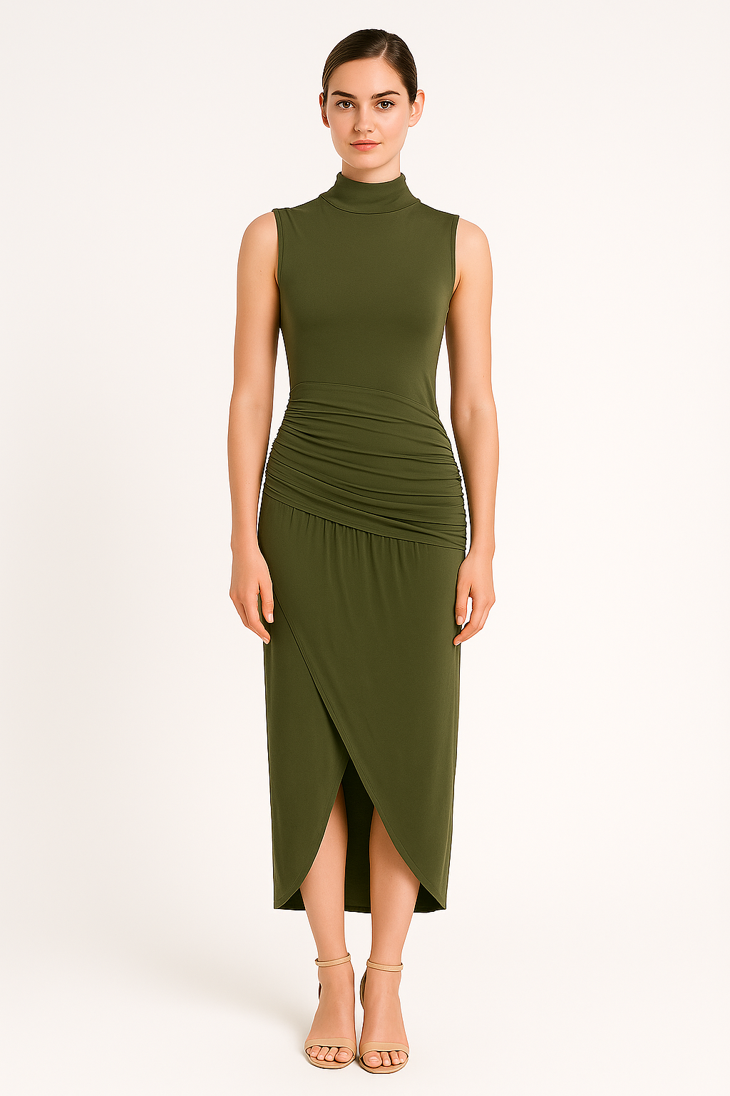 Ruched Slim Fit Jersey Sleeveless Midi Dress AV-IMD2458
