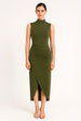Khaki Ruched Slim Fit Jersey Sleeveless Midi Dress by Avinci