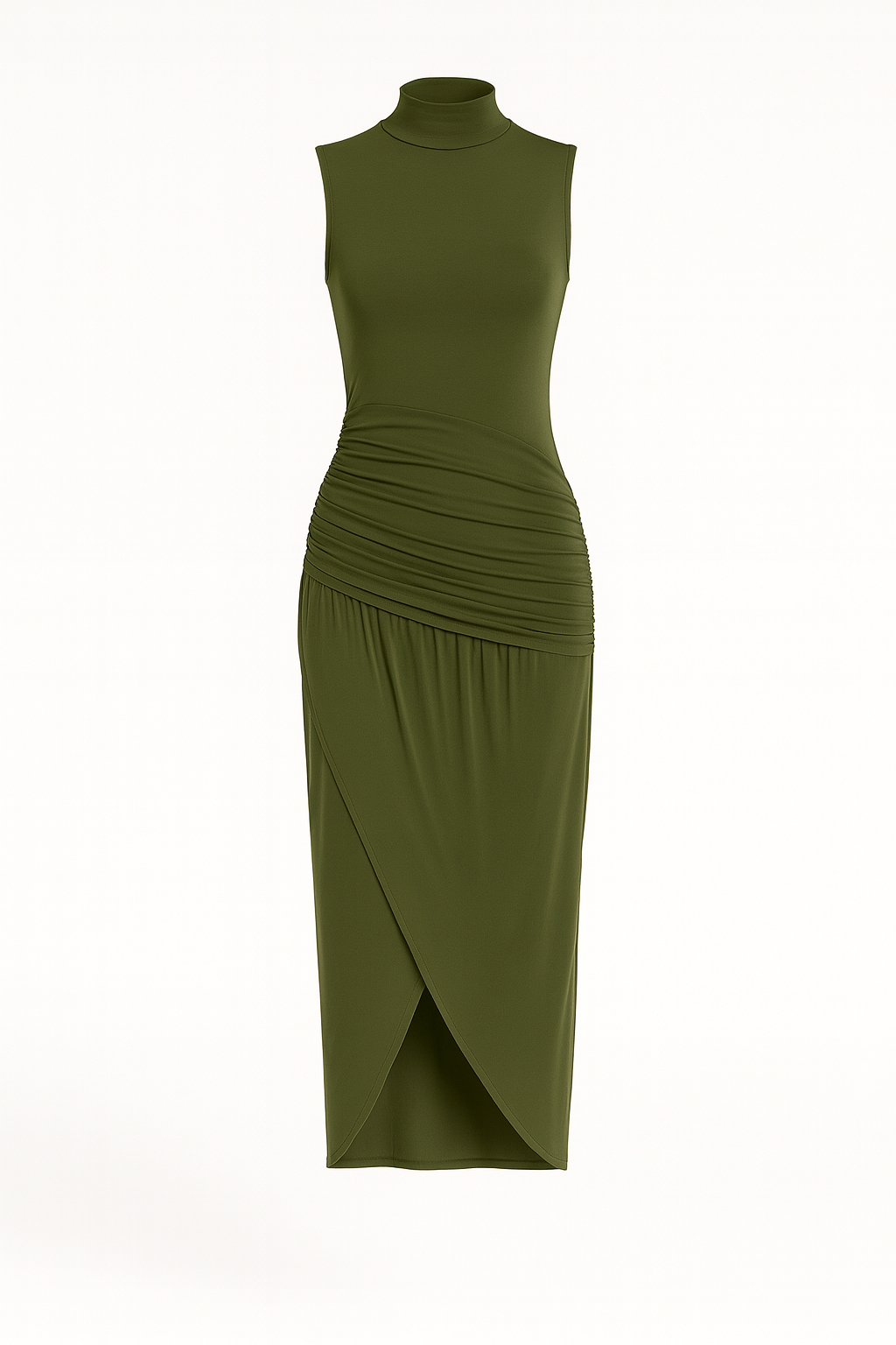 Ruched Slim Fit Jersey Sleeveless Midi Dress AV-IMD2458KH