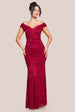 Goddiva Off The Shoulder Scalloped Neck Maxi Dress - Wine