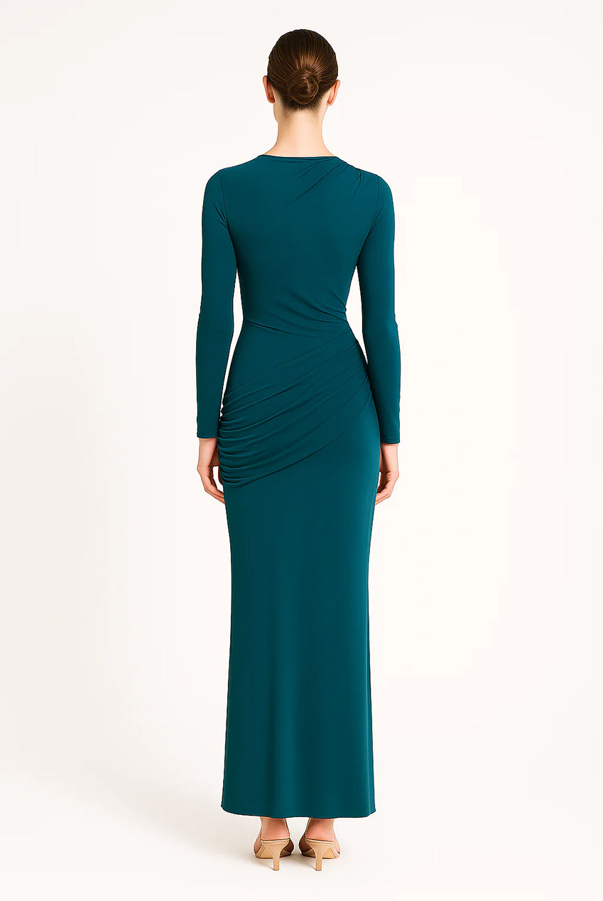 Side Ruching Bodycon Full-Sleeve Jersey Evening Gown AV-IMD2453