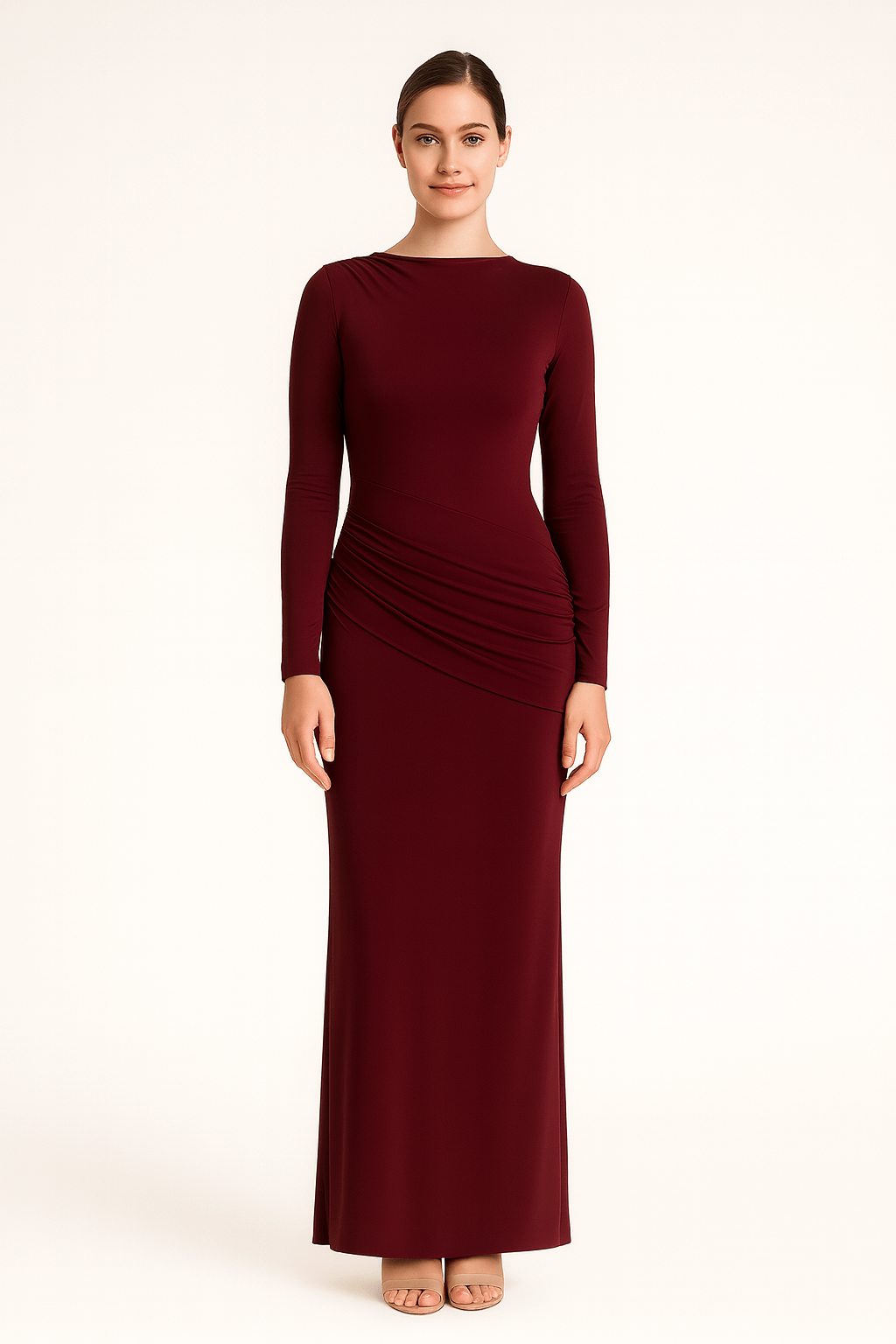 Side Ruching Bodycon Full-Sleeve Jersey Evening Gown AV-IMD2453TL