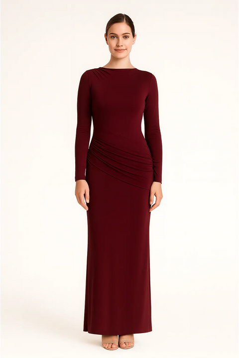 Side Ruching Bodycon Full-Sleeve Jersey Evening Gown by Avinci