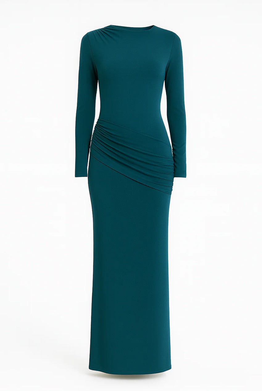 Side Ruching Bodycon Full-Sleeve Jersey Evening Gown AV-IMD2453