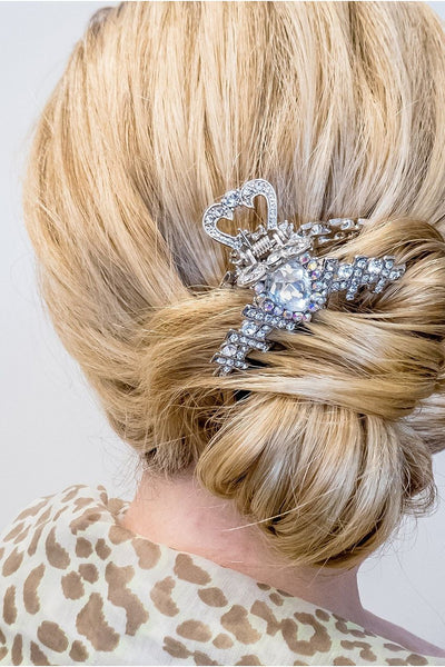 Silver - Silver Claw Hair Clip With Diamante by QueenMee Accessories