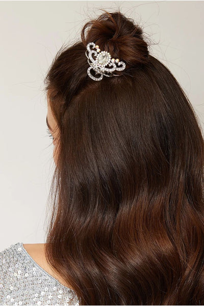 Silver - Silver Hair Claw With Diamante by QueenMee Accessories