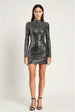 Silver Metallic Sequin Long Sleeve Bodycon Mini Dress by Avinci