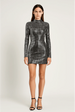 Silver Metallic Sequin Long Sleeve Bodycon Mini Dress by Avinci