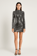 Silver Metallic Sequin Long Sleeve Bodycon Mini Dress by Avinci
