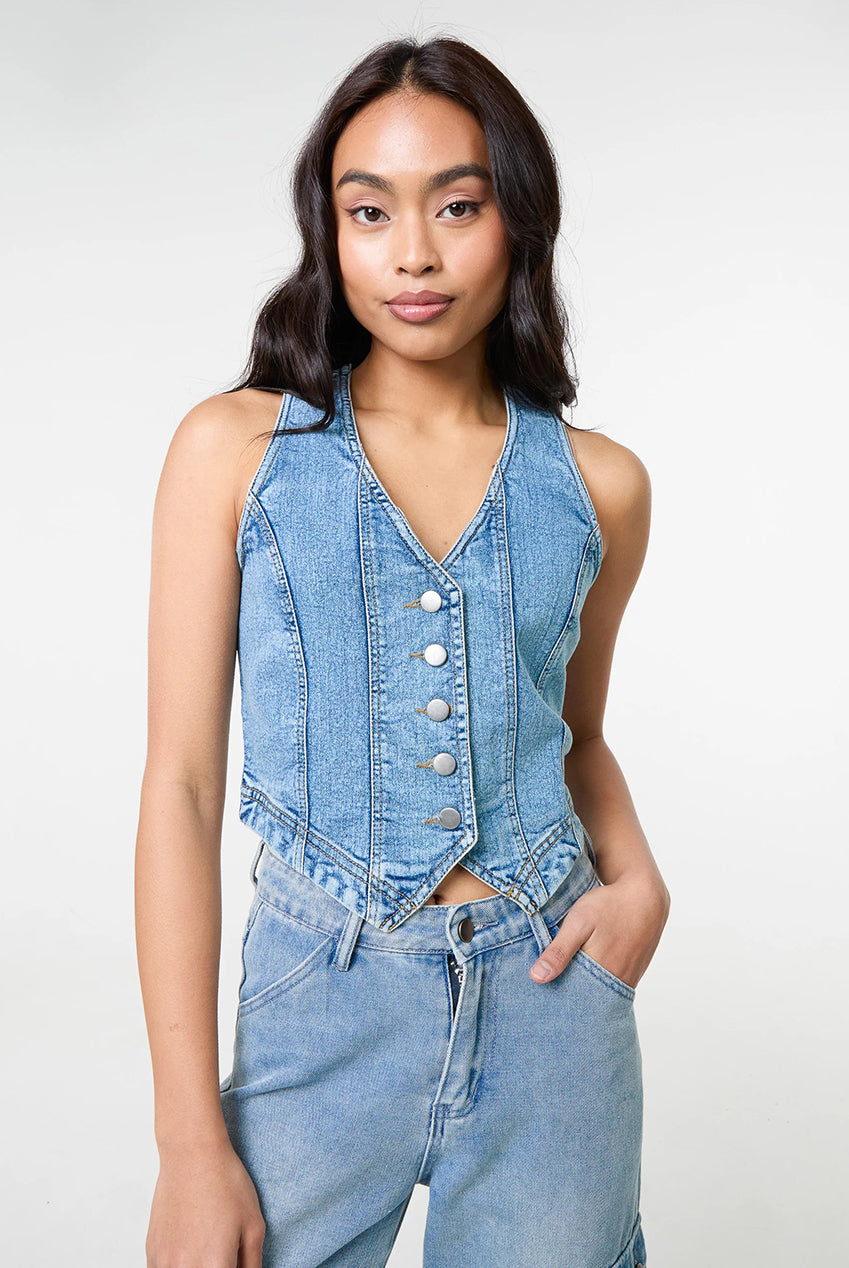 Denim Fitted Waistcoat SS25147P018