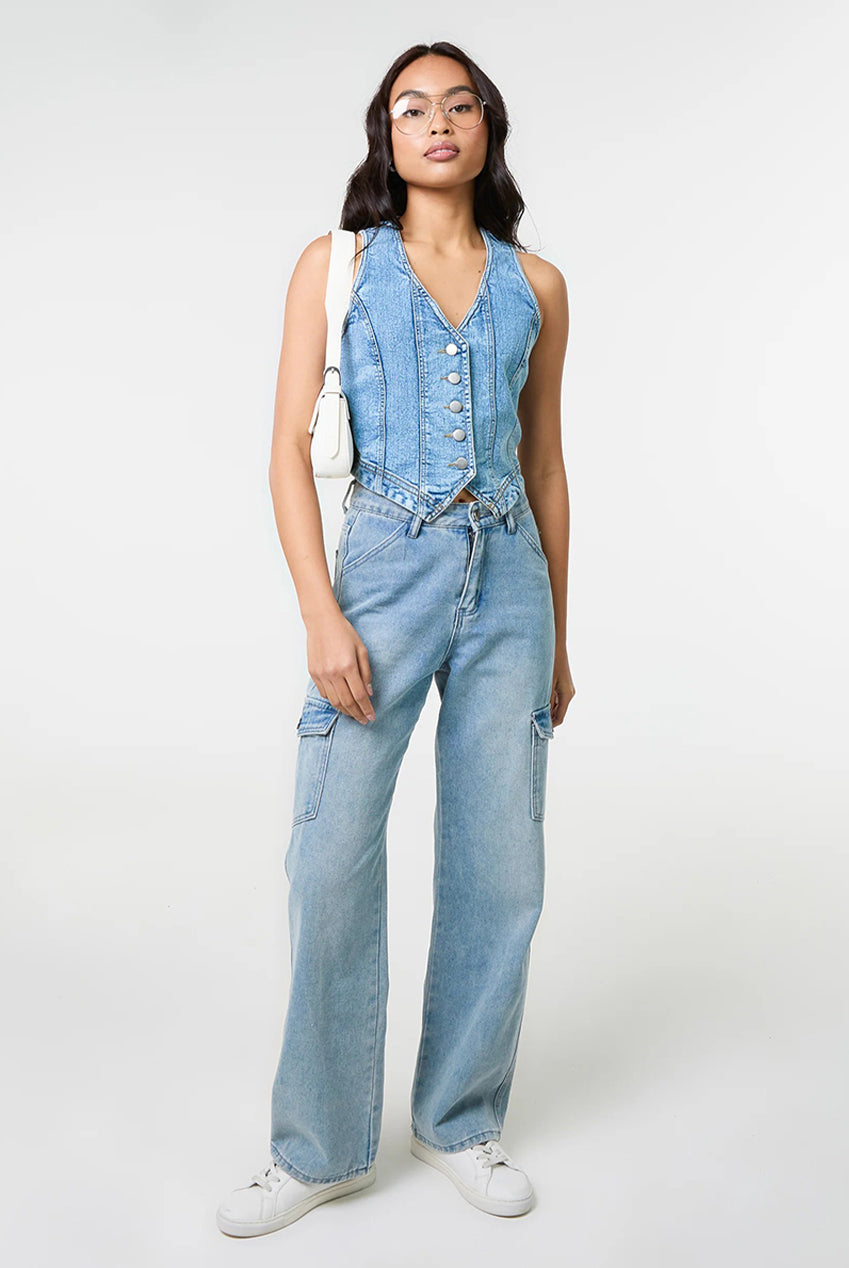 Denim Fitted Waistcoat SS25147P018