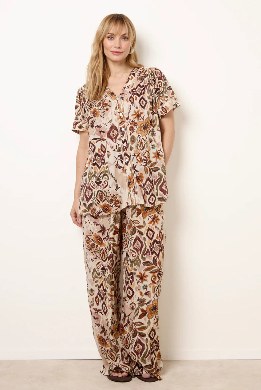 Paisley V Neck Collarless Shirt SS26014B057