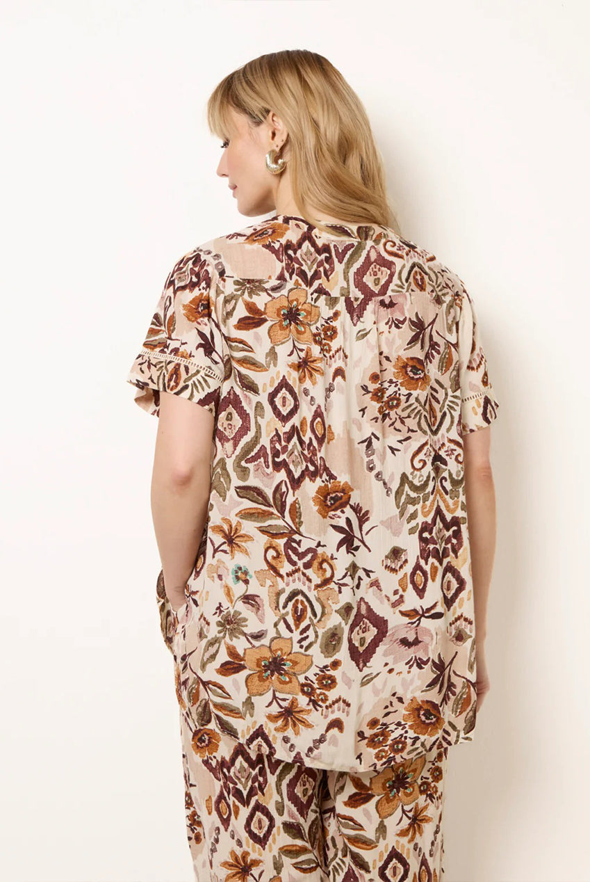Paisley V Neck Collarless Shirt SS26014B057