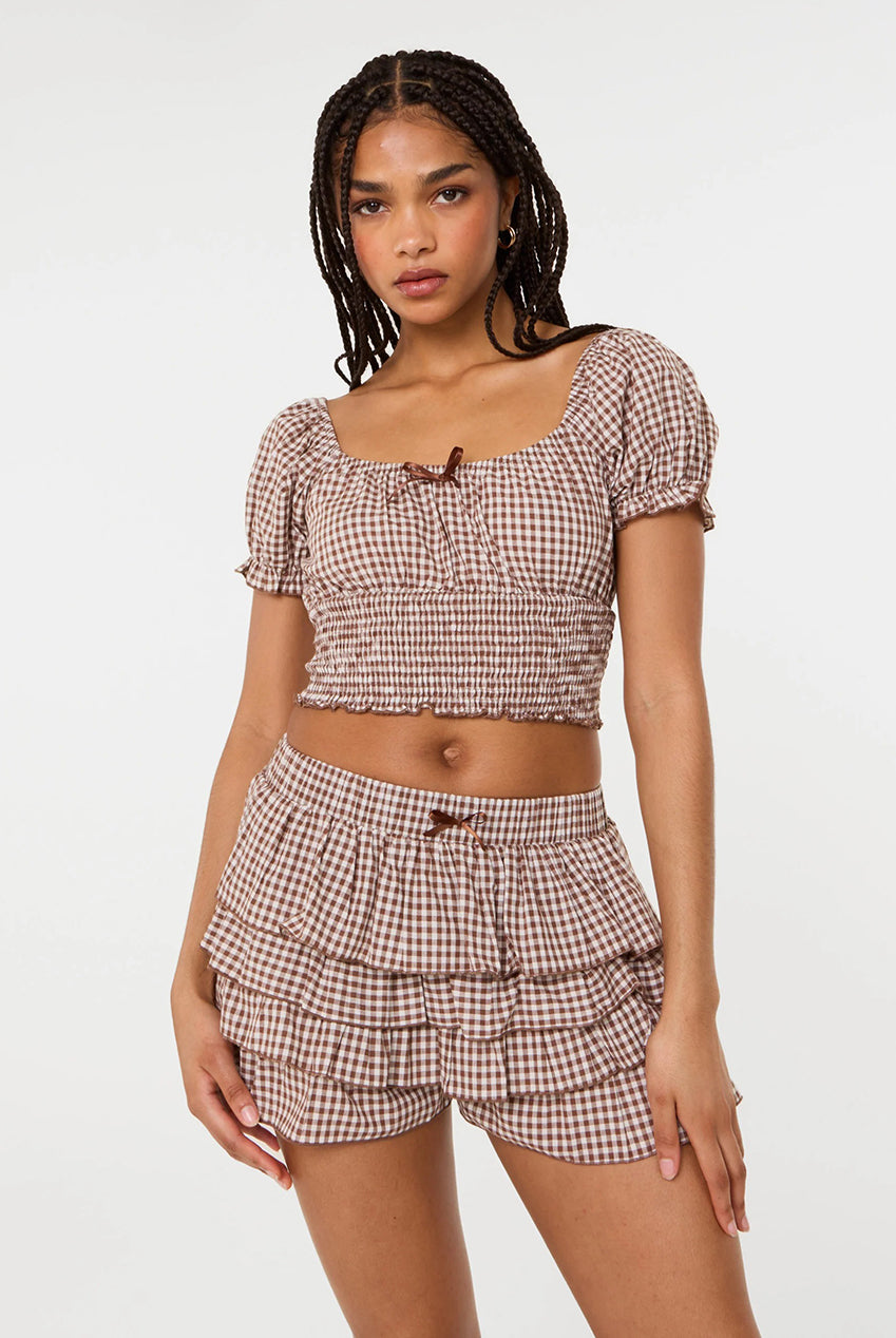 Gingham Puff Sleeve Crop Top SS26029P030