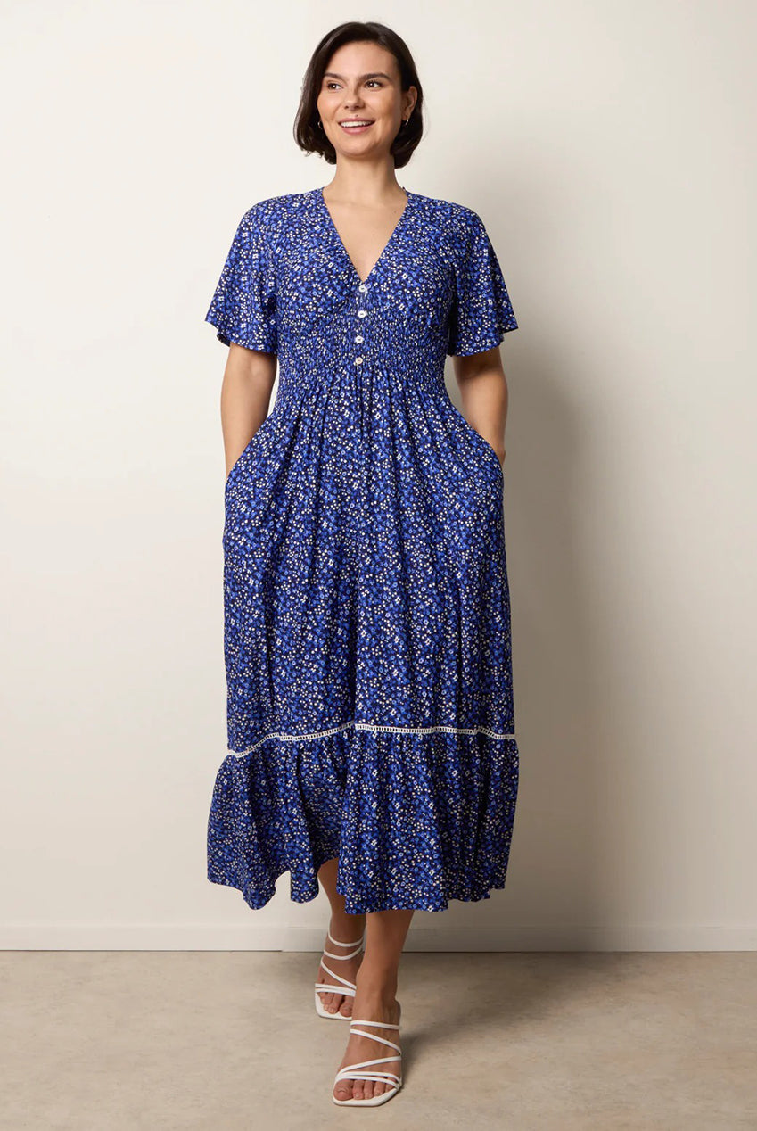 Ditsy Floral Button Front Raglan Trim Dress SS26045B402