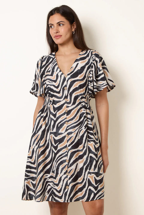Coconut Button Shirred Waist Dress by Blue Vanilla