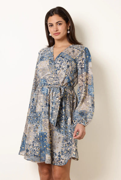 Blue - Foil Patchwork Mini Dress by Blue Vanilla