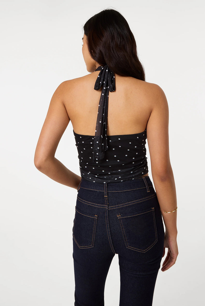 Ruched Side Halter Top In Polka Dot SS26073P031