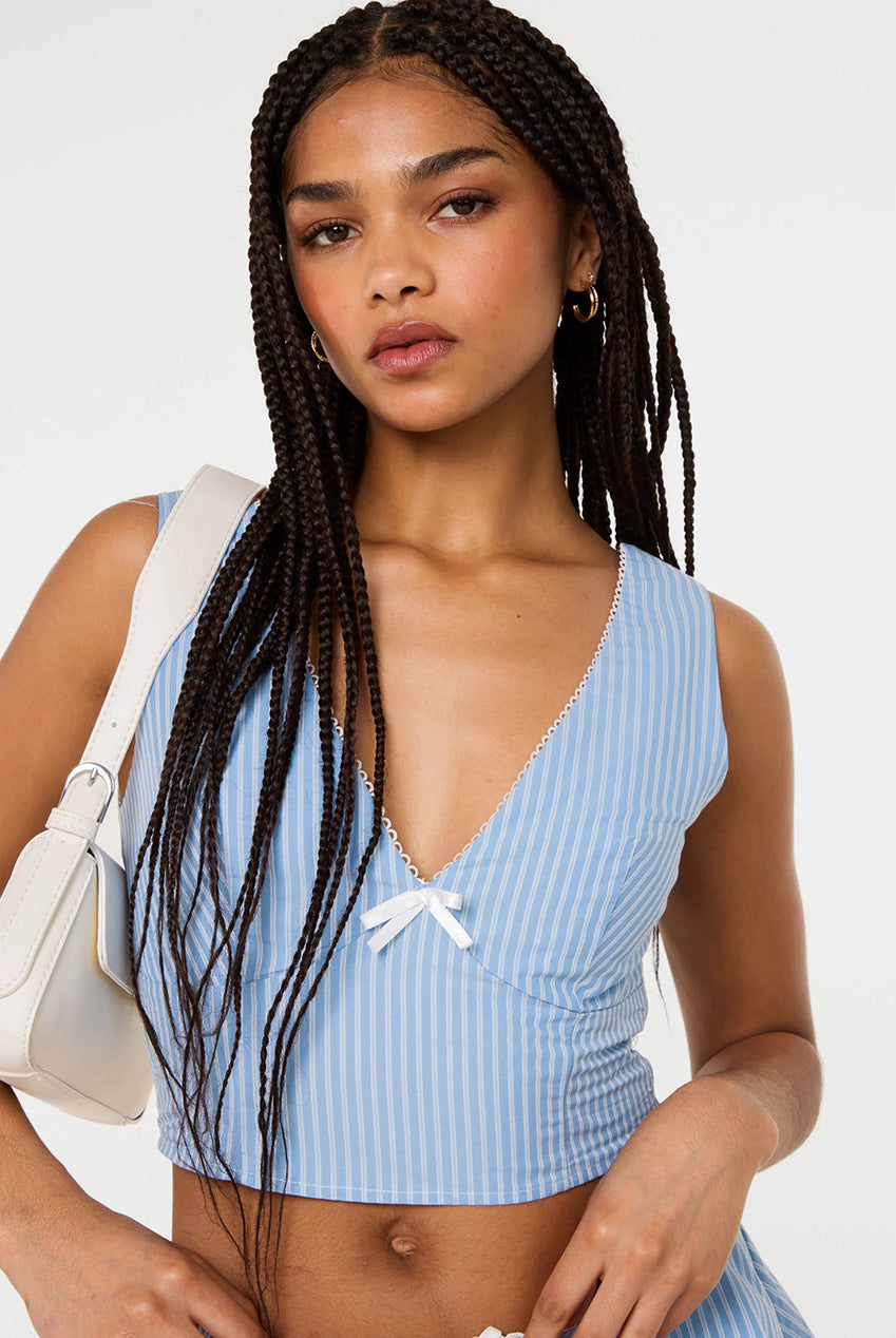 Stripe Shirred Crop Top SS26076P002