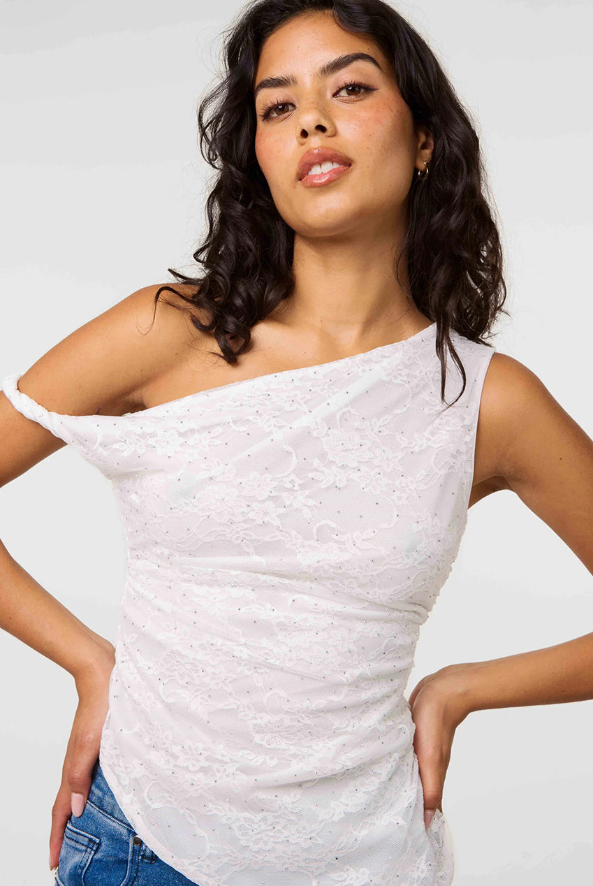 Diamante Lace Off Shoulder Top SS26204P014