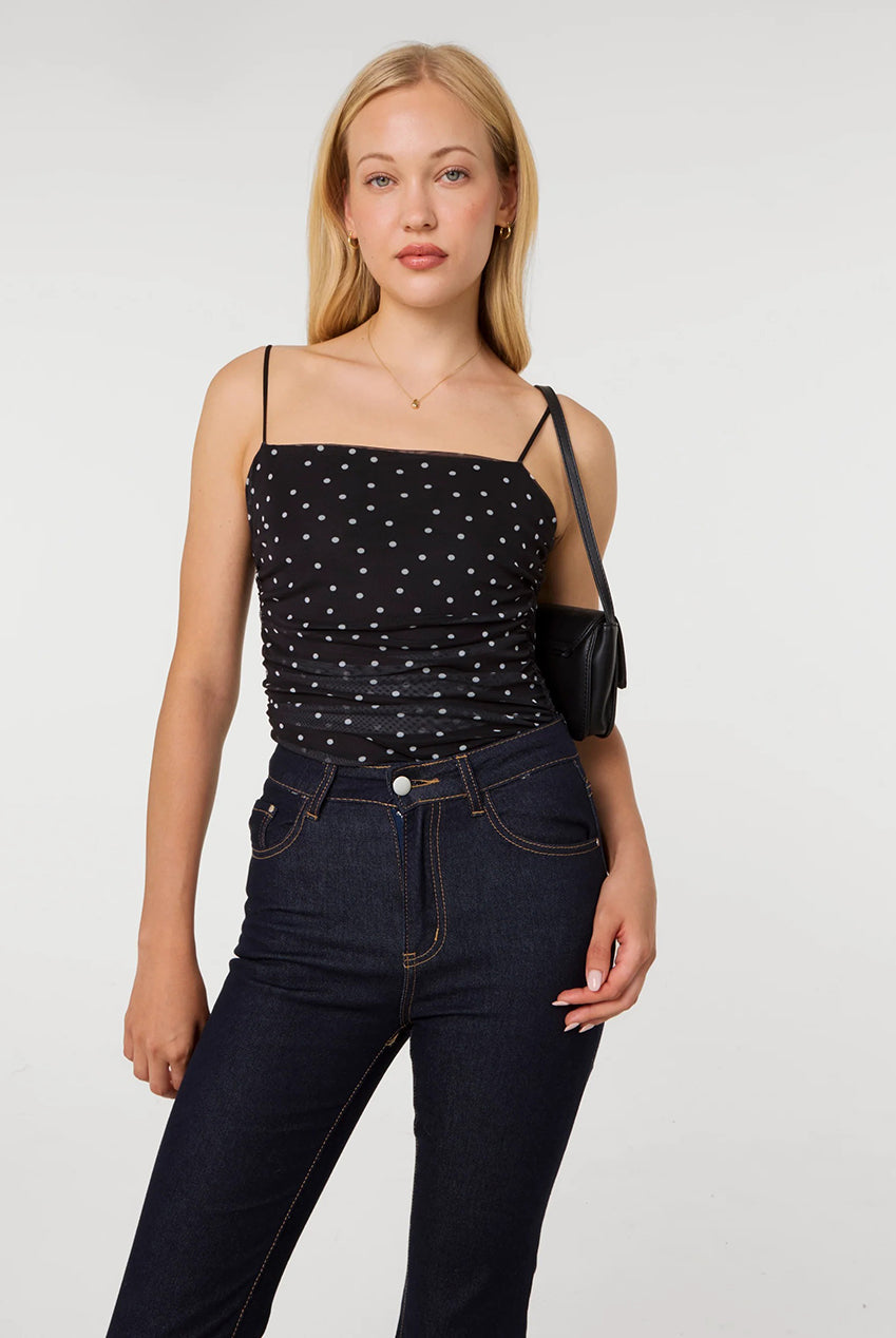 Polka Dot Mesh Ruch Bodysuit SS26297P031