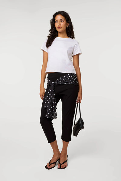 Black - Mesh Polka Dot Tie Capri Trousers by Pink Vanilla
