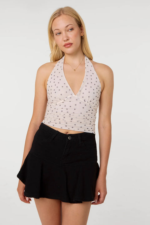 Polka Dot Ruched Side Halter Top by Pink Vanilla
