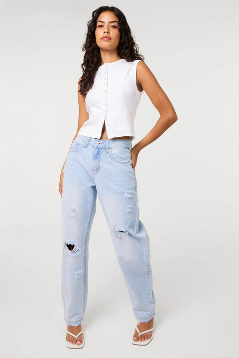 Ripped Washed Barrel Jeans by Pink Vanilla