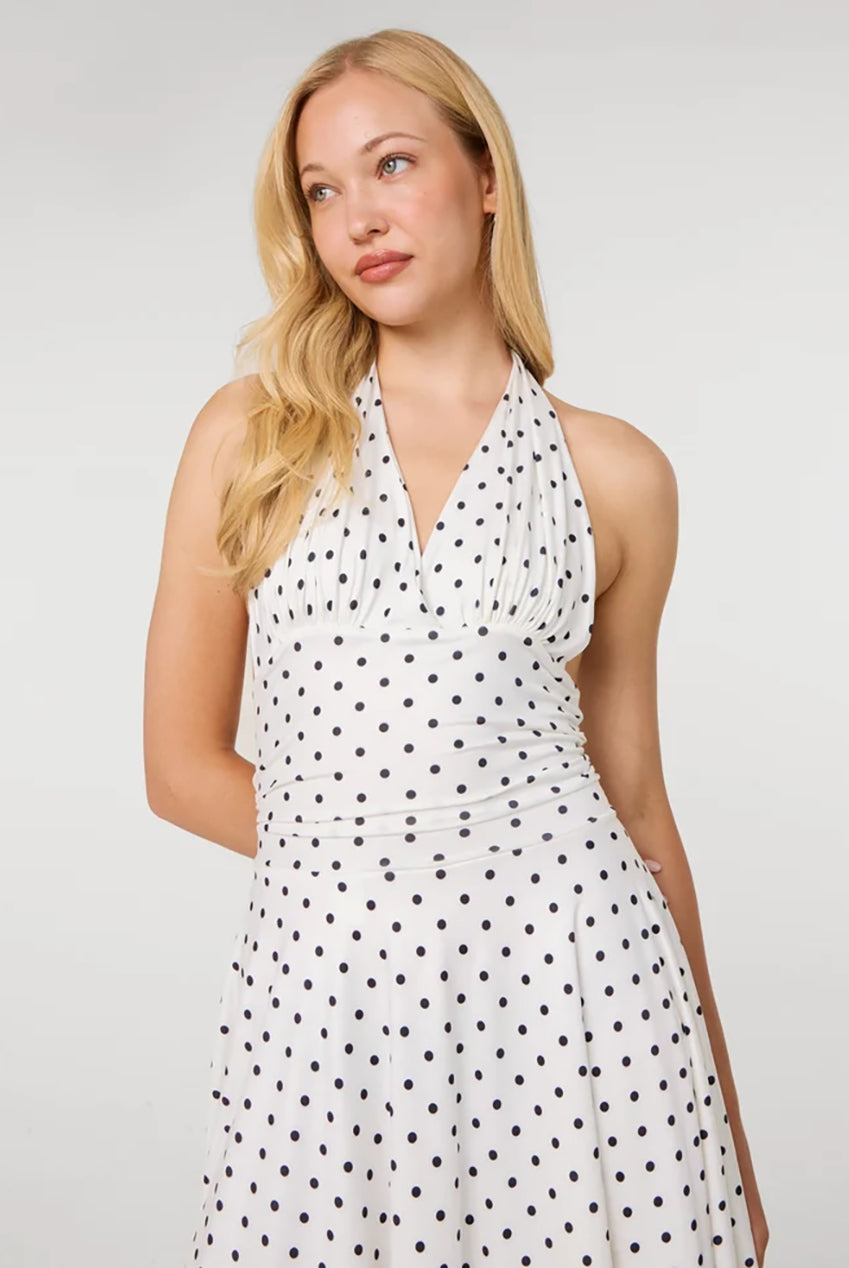 Polka Dot Slinky Halter Neck Dress SS26358P167